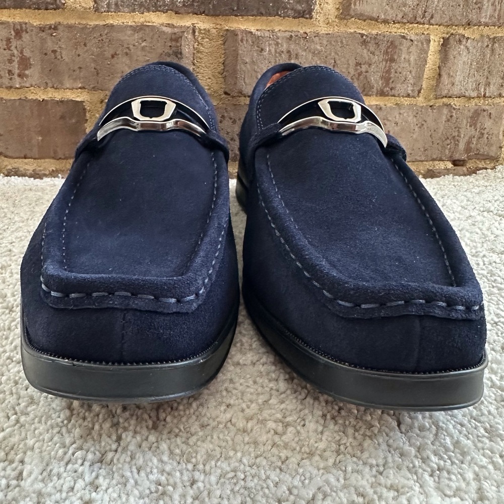 Stacy Adams Palladian Navy Blue Suede Leather Moc Toe Slip On Loafer - Picture 4 of 12